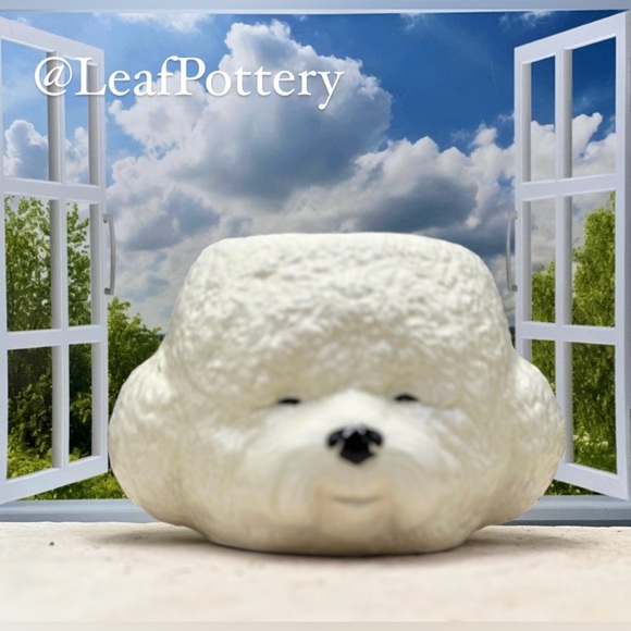 Bichon Frise White dog head-shaped Ceramic planter without drainage hole - Picture 9 of 9